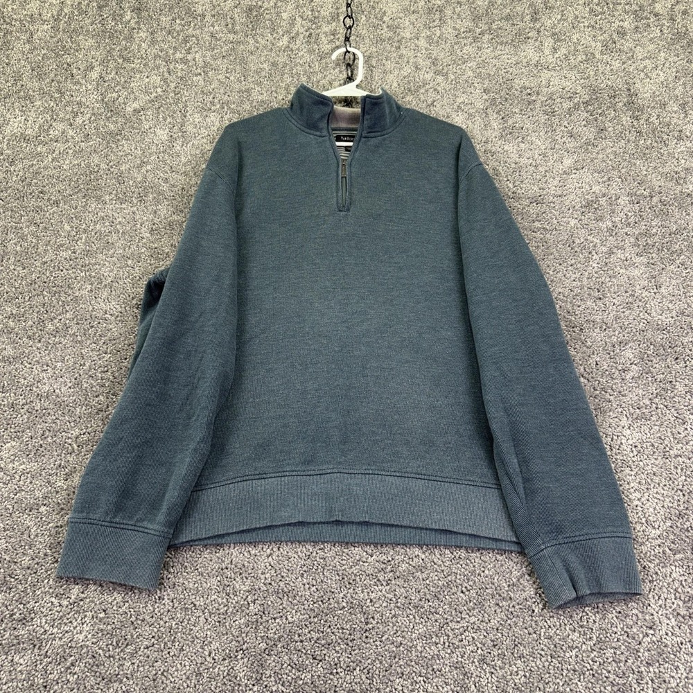 Van Heusen Sweater Mens 2XL Blue 1/4 Zip Mock Neck Knit Pullover Casual